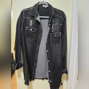 Love Tree Black Distressed Button Down Shirt